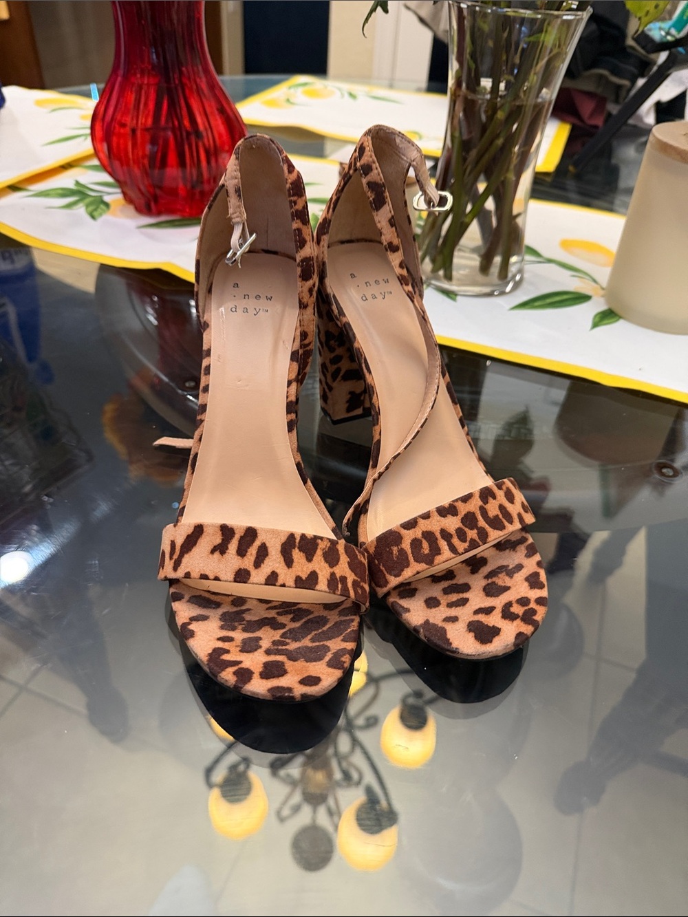 a new day Leopard Print Block Heel Sandals - Tan/Brown